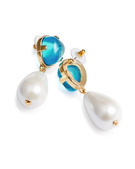 Kenneth Jay Lane Blue Crystal And Pearl-embellished Drop Earrings