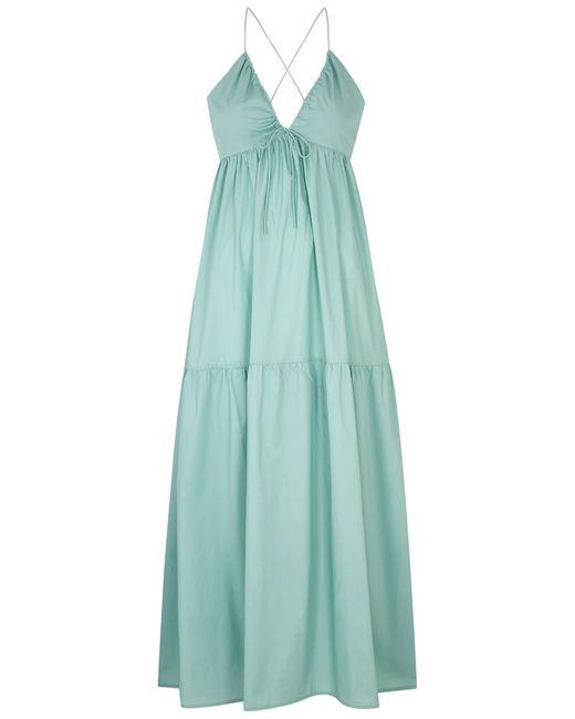 Bird & Knoll Blue Hana Cotton-poplin Maxi Dress