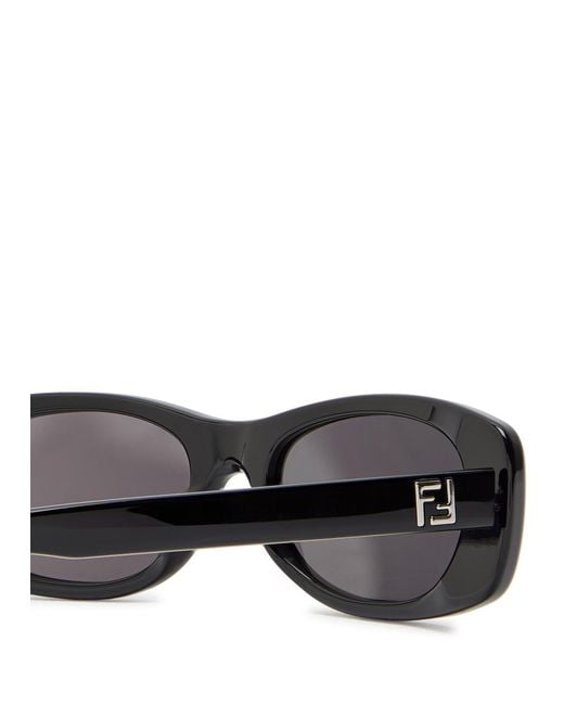 Fendi Black Narrow Rectangle-Frame Sunglasses