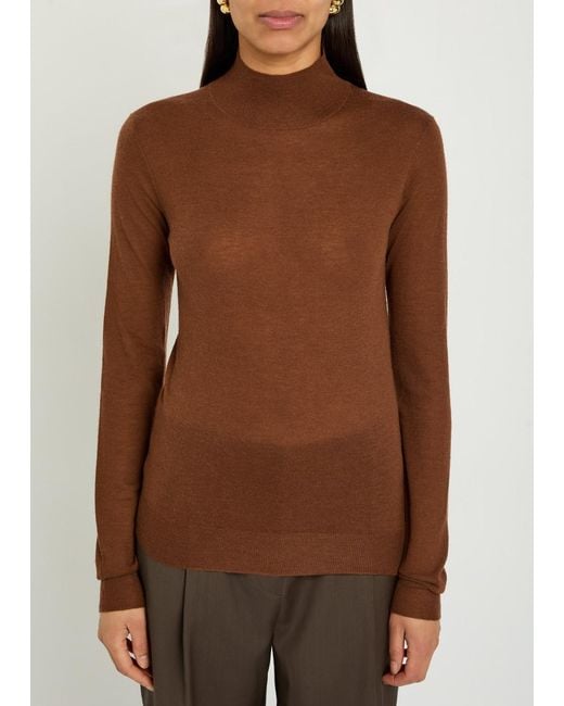 Joseph Brown Mock-Neck Cashmere Top