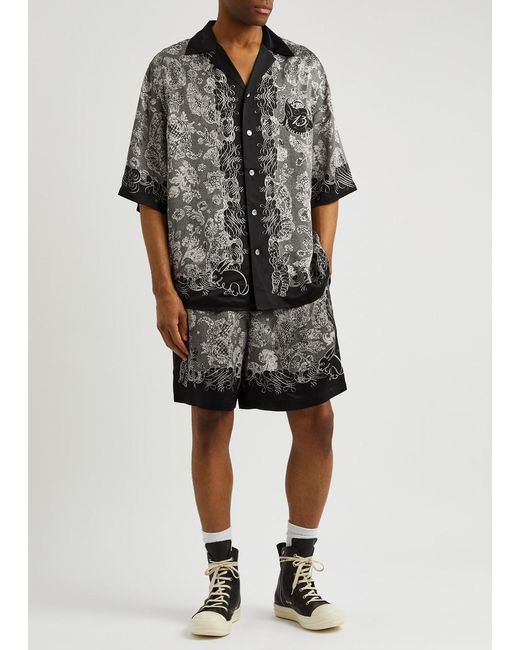 Acne Gray Rudent Printed Satin Shorts for men