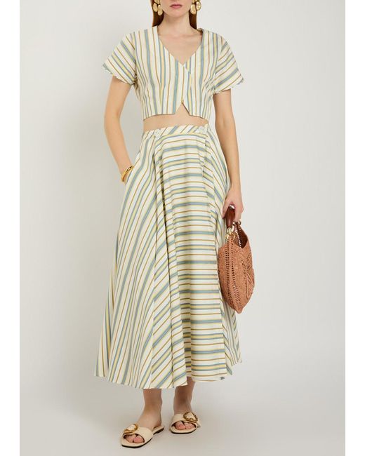 Thierry Colson Natural Audrey Striped Cotton Midi Wrap Skirt