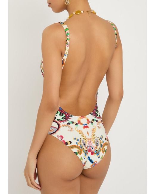 Etro White Printed Low-Back Swimsuit