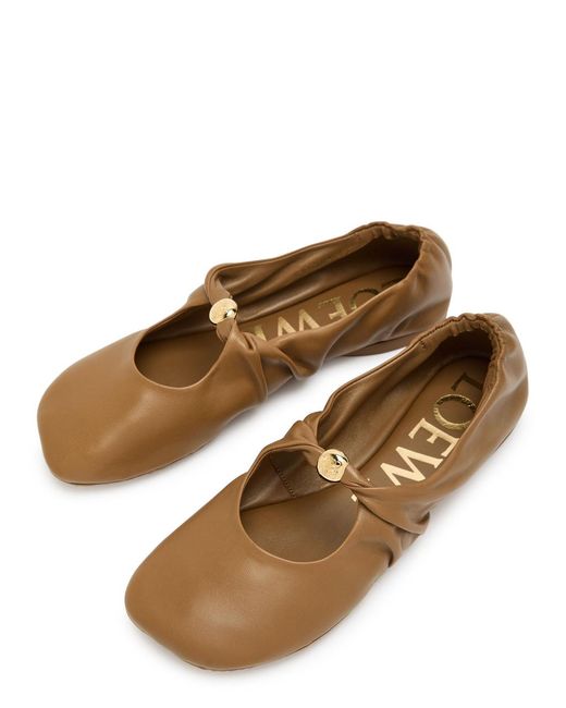 Loewe Brown Pebble Leather Ballet Flats