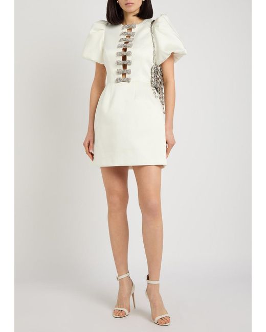 Rebecca Vallance White Blaise Crystal-Embellished Satin-Twill Mini Dress