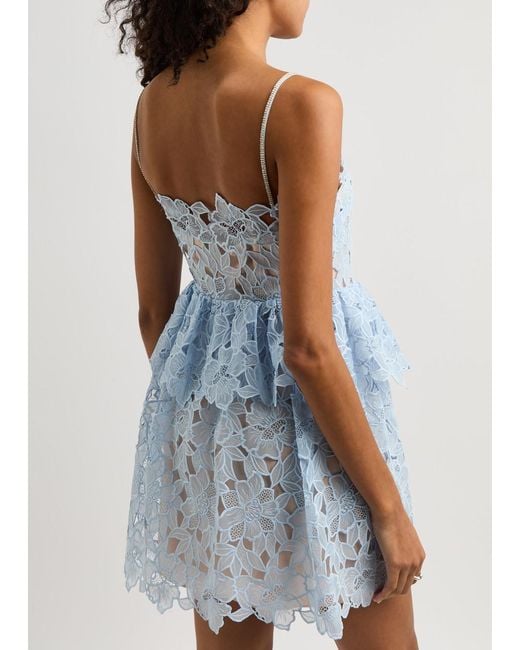 Self-Portrait Blue Organza Guipure Lace Peplum Dress