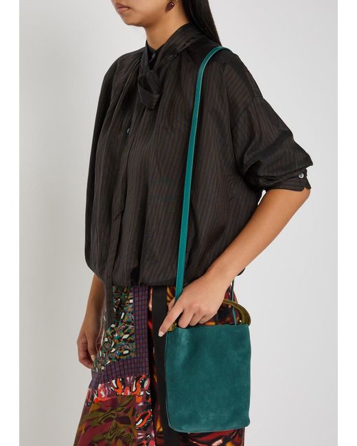 Dries Van Noten Green Crisp Suede Top Handle Bag