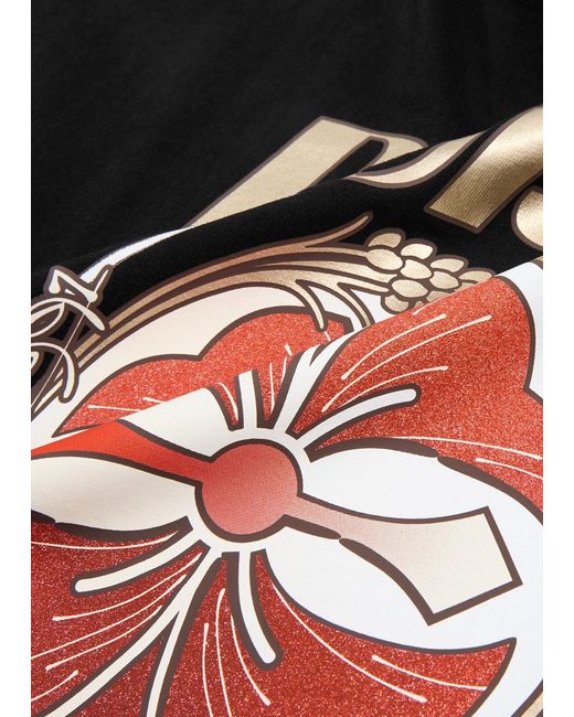 Evisu Black Hanafuda Kamon Printed Cotton T-Shirt for men