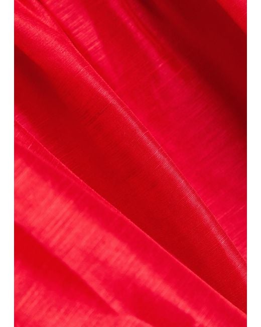 Tory Burch Red Pleated Linen And Silk-Blend Maxi Dress