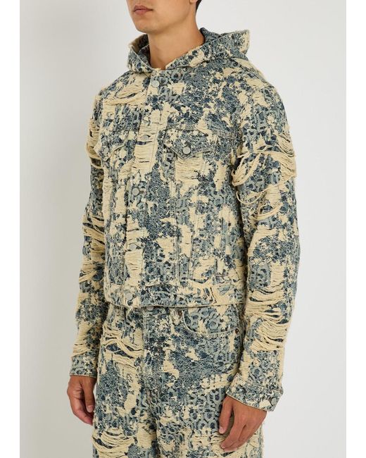 Acne Multicolor Hooded Distressed Denim Jacket for men