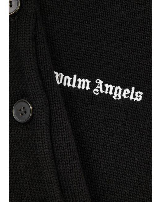 Palm Angels Black Logo-Embroidered Cotton Cardigan