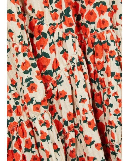 YMC Orange Jolene Floral-Print Cotton Midi Dress