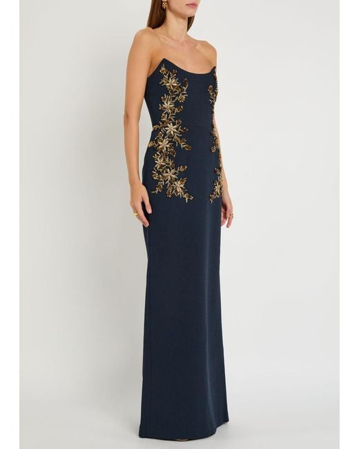 Rebecca Vallance Blue Orla Embellished Crepe Gown
