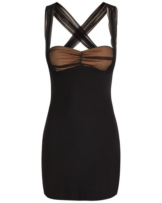 Nensi Dojaka Black Ruched Stretch-Crepe Mini Dress
