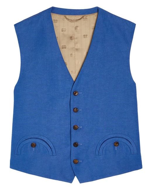 Blazé Milano Blue Feral Silk And Linen-Blend Vest