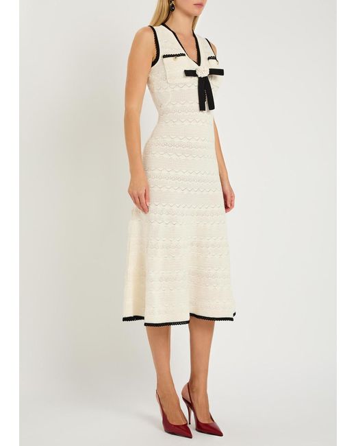 Self-Portrait White Pointelle-Knit Midi Dress