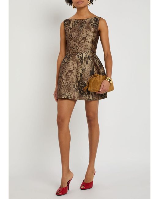 De La Vali Brown Pampero Leopard-Print Satin-Twill Mini Dress