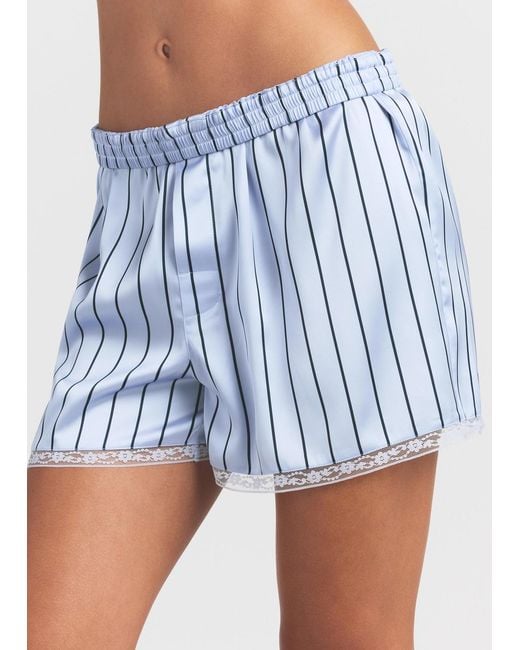 Skims Blue Lace-Trim Woven Shine Boxer Shorts