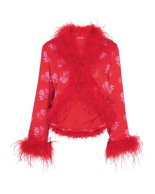 Kitri Red Mariah Floral-jacquard Cropped Satin Jacket