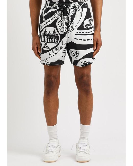 Rhude Black Strada Printed Silk Shorts for men