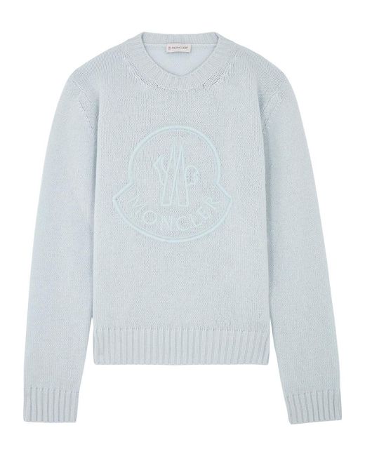 Moncler Blue Logo-embroidered Wool-blend Jumper