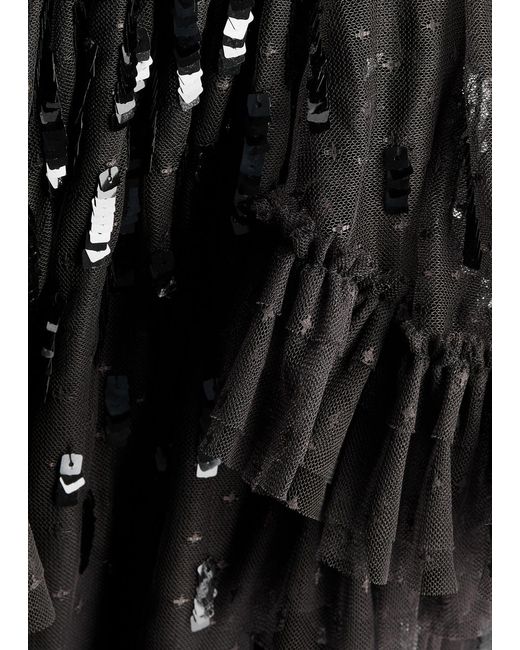 Needle & Thread Black Sequin Dash Embellished Tulle Mini Dress