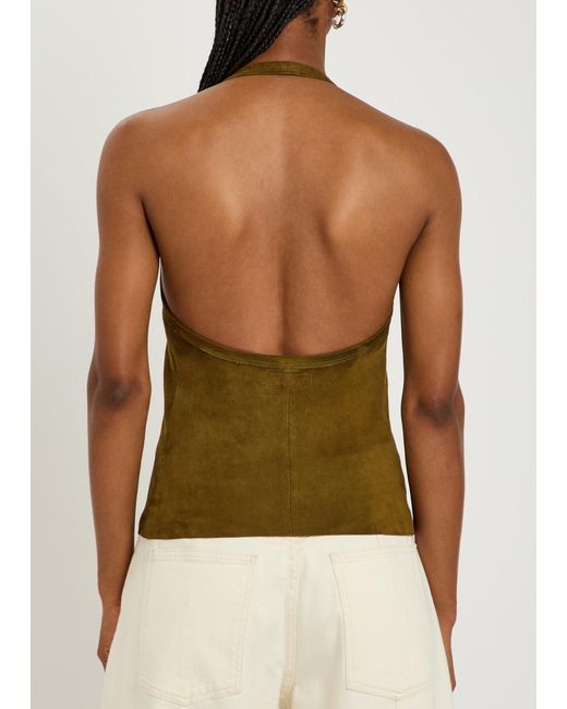 Stouls Green Cherry Halterneck Stretch-Suede Top