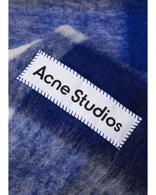 Acne Blue Vally Checked Alpaca-blend Scarf