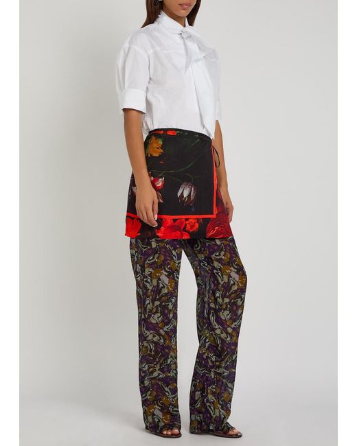 Dries Van Noten Red Gabrinas Printed Satin Mini Wrap Skirt