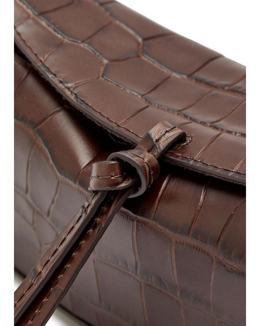 Staud Brown Eve Crocodile-Effect Leather Clutch