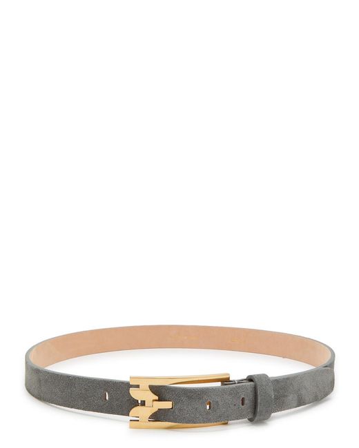 Victoria Beckham White Pin-Buckle Suede Belt