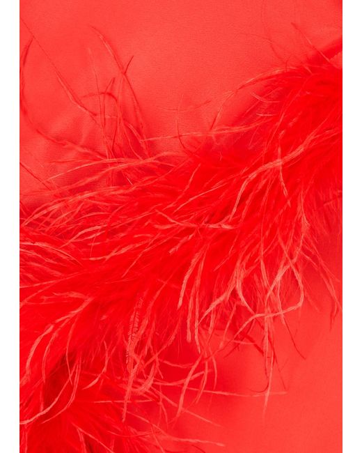 Kitri Red Edina Feather-trimmed Satin Mini Dress