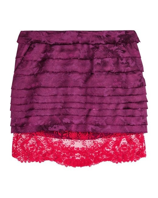 Saint Laurent Purple Tiered Floral-Jacquard Woven Mini Skirt