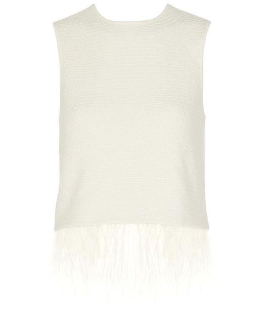 FRAME Natural Feather-trimmed Textured-knit Top