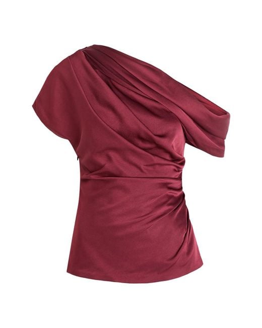 Jonathan Simkhai Red Phoebe Draped Satin Top