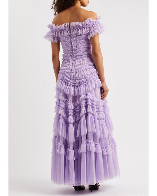 Needle & Thread Purple Wild Rose Ruffled Tulle Gown