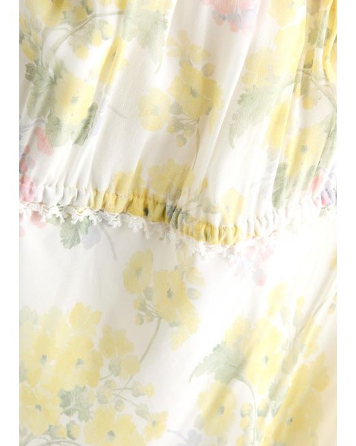 LoveShackFancy White Clemente Floral-Print Chiffon Mini Dress