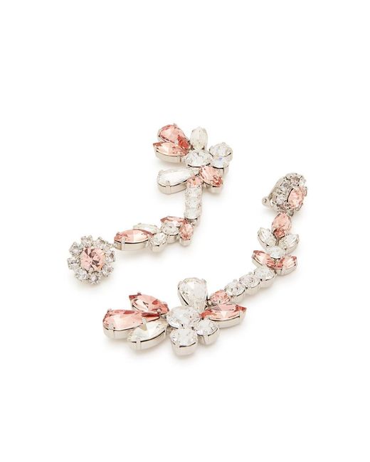 Erdem White Crystal-Embellished Clip-On Drop Earrings