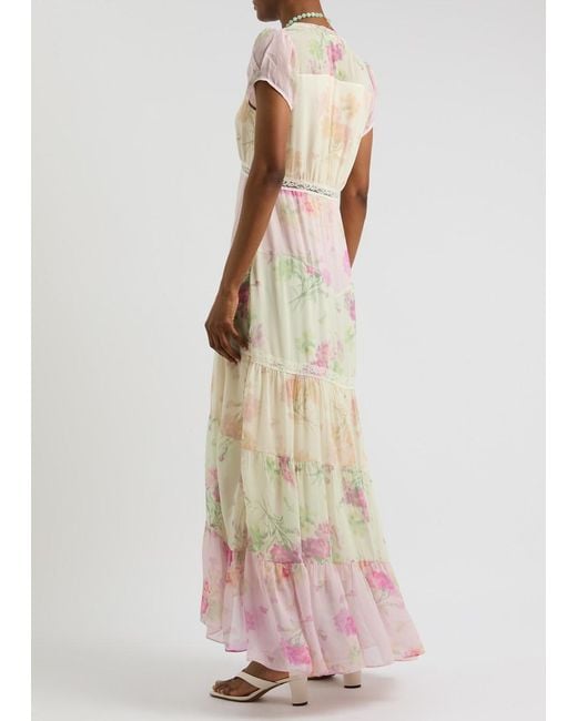 LoveShackFancy Natural Roupell Floral-Print Chiffon Maxi Dress