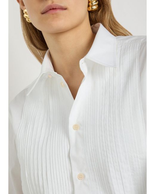 Victoria Beckham White Pintuck Cotton-Poplin Shirt