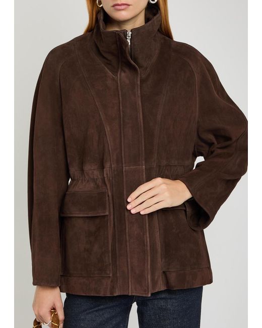 Nour Hammour Brown Quai Funnel-Neck Suede Jacket