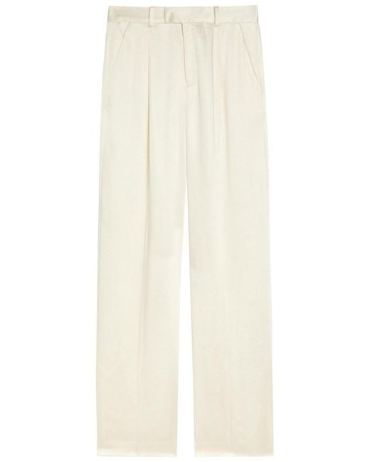 Self-Portrait White Tailored Straight-Leg Satin Trousers