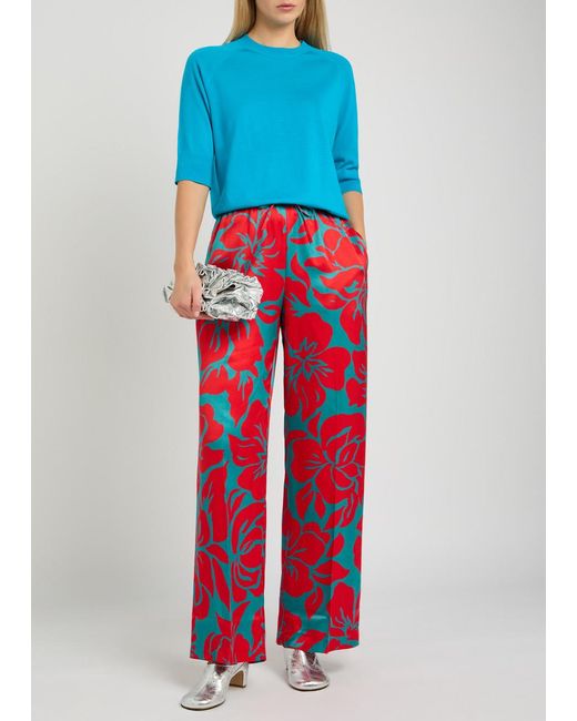 Dries Van Noten Red Puvis Patterned Satin Trousers