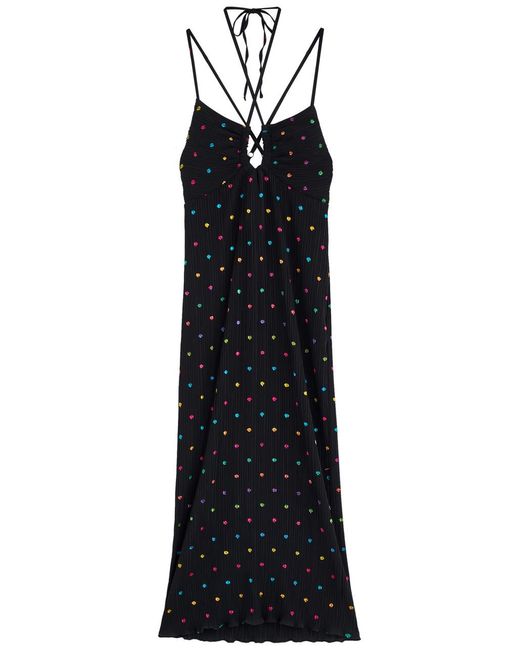 Never Fully Dressed Black Megan Plissé Printed Chiffon Midi Dress