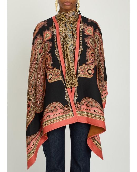 Etro Brown Patterned-Jacquard Wool-Blend Cape