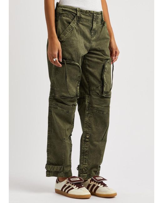 Free People Green Can't Compare Stretch-cotton Cargo Trousers