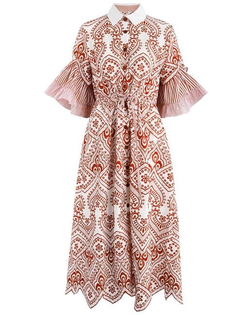 Evi Grintela Pink Valerie Embroidered Cotton Midi Dress