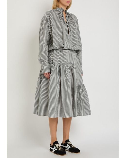 Dries Van Noten Gray Denvo Striped Cotton-Blend Poplin Midi Dress