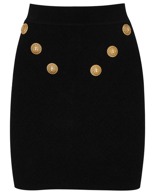 Balmain Black Ribbed-Knit Mini Skirt