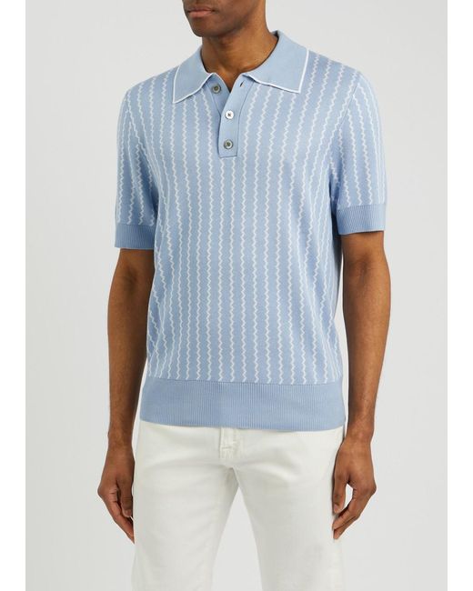 CHE Blue Monaco Striped Knitted Polo Shirt for men